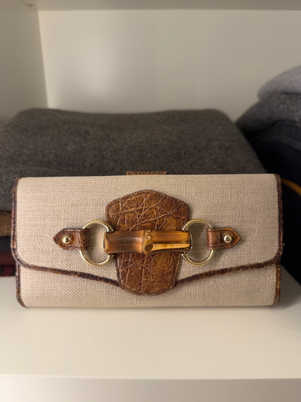 Gucci Brown Leather and Canvas Wallet with Textured Trim